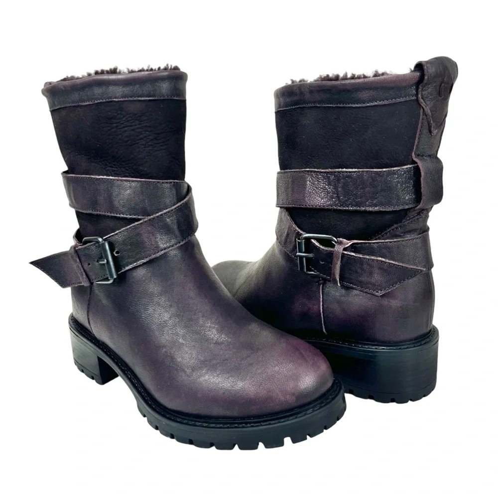 Ross & Snow Women US 5 Emilina Shearling Boots Frosted Winter Plum Made in Italy